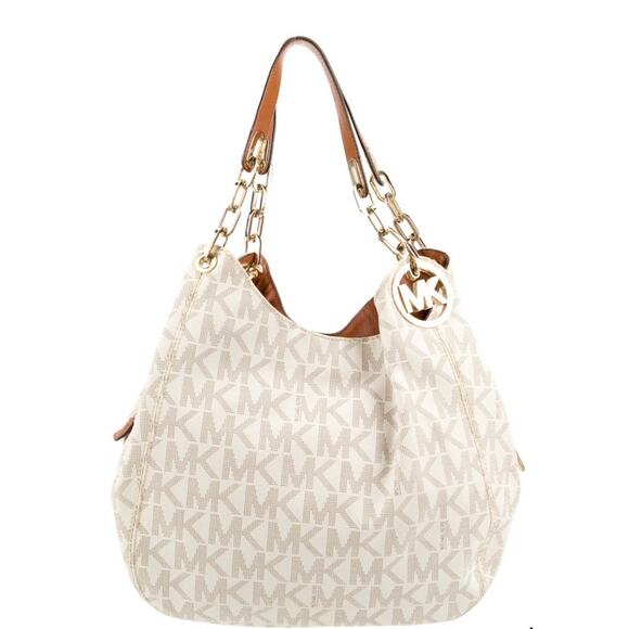 Michael Kors Jet Set Chain Shoulder Bag/Purse MK Logo Vanilla Gold Hardware - Picture 1 of 15